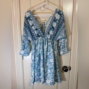 Floral Blue and White Dress
